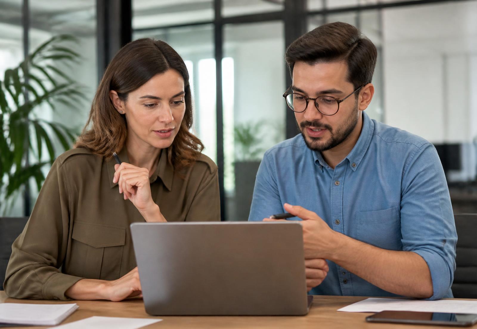 Equipe de tecnologia analisando uma integração em um notebook